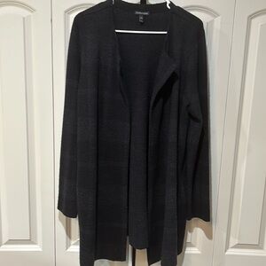 Eileen Fisher dark gray/black buffalo plaid merino wool cardigan size medium